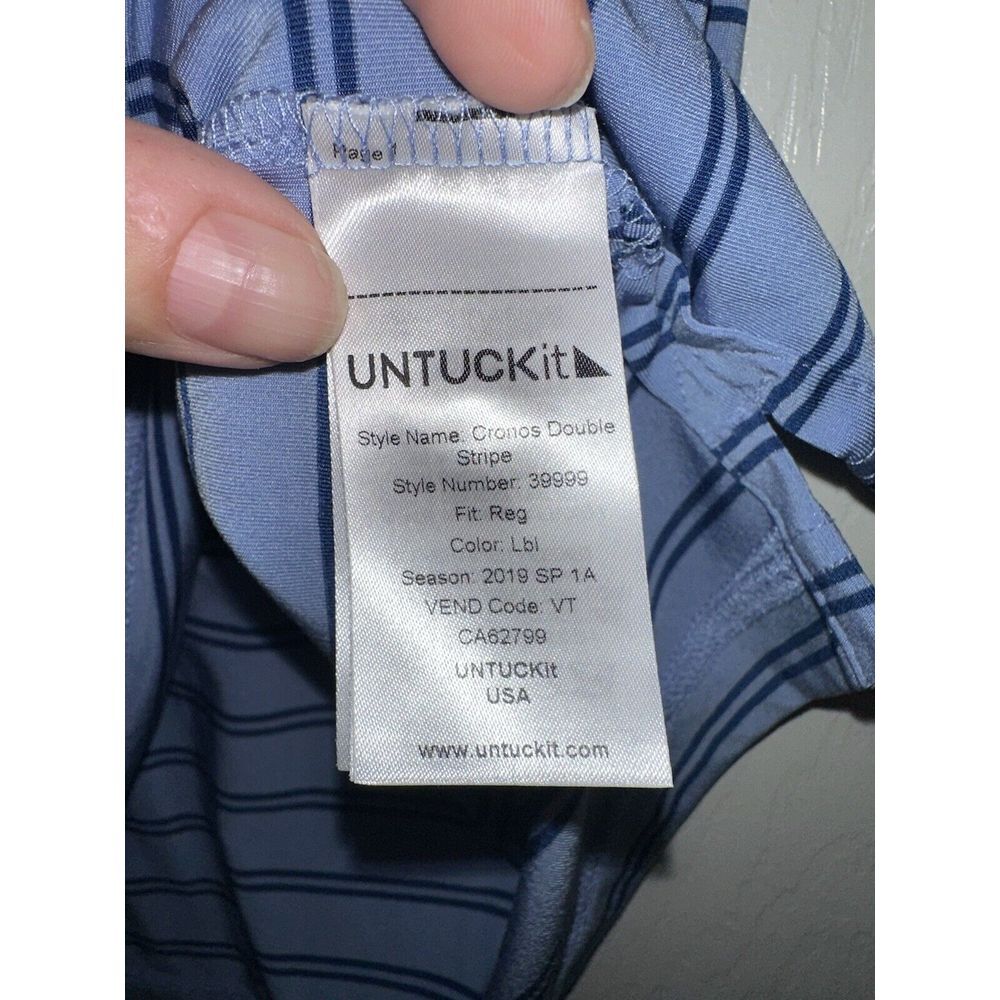 UNTUCKit Mens Polo Shirt Blue Size L Cronos Double Stripe Short Sleeve - Picture 6 of 8